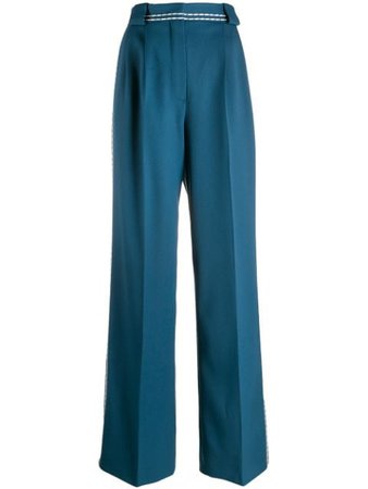 Blue Fendi Stitch Trim Palazzo Trousers | Farfetch.com