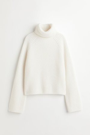 Ribbed Turtleneck Sweater - Cream - Ladies | H&M US