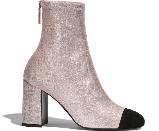 Ankle Boots, fabric & suede kidskin, pink & black - CHANEL