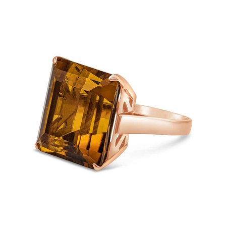 24.20 Carat Emerald Cut Orange Citrine Cocktail Ring in Rose Gold For Sale at 1stDibs
