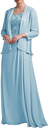Amazon.com: Mother of The Bride Dresses Long Evening Formal Gowns Chiffon 2 Pieces Wedding Party Dress with Jacket : Clothing, Shoes & Jewelry