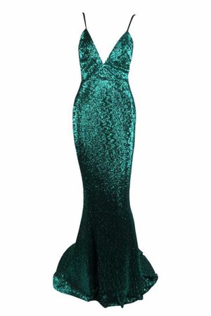 Honey Couture ROSALIE Green Black Low Back Sequin Formal Gown Dress