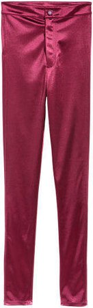 Glossy Slim-fit Pants - Red
