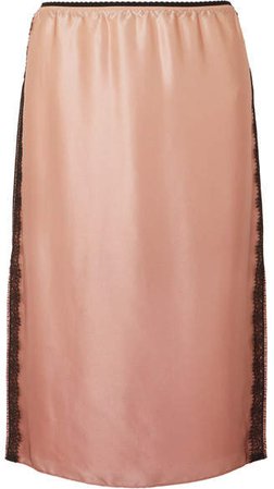 Lace-trimmed Silk-charmeuse Skirt - Blush
