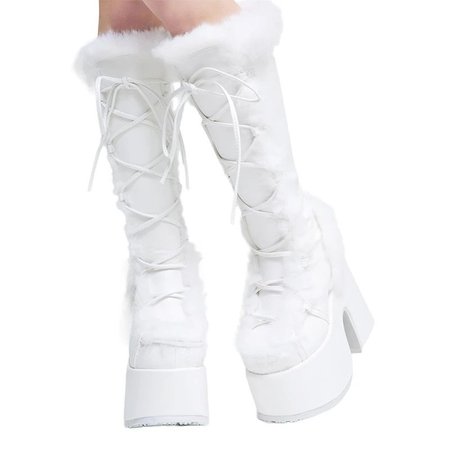 white furry boots