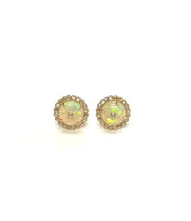 Goshwara Opal Bead Stud with Rose Cut Diamonds Earrings