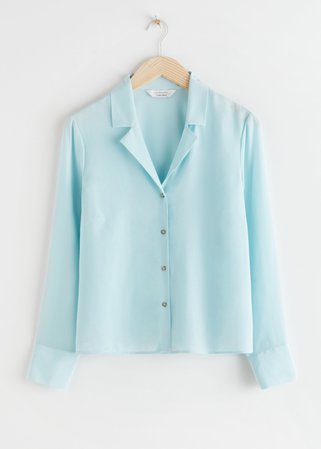 V-Cut Silk Button Up Blouse - Light Blue - Shirts - & Other Stories