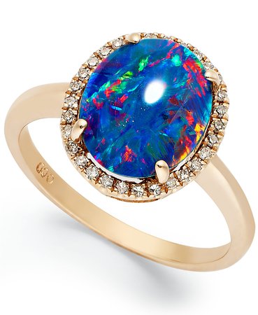 Macy's 14k Rose Gold Opal Triplet and Diamond Ring