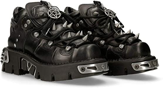 Amazon.com: New Rock Unisex 110-S1 Reactor Black Leather Rock Goth Emo Stud Low Ankle Boots 37 : Everything Else