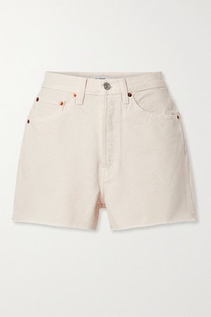 50s Distressed Denim Shorts - Off-white
