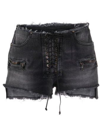 Unravel Project Frayed Lace-Up Denim Shorts UWYC002R20DEN0021000 Black | Farfetch
