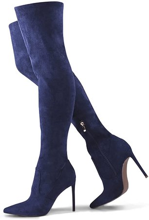 Amazon.com: Elisabet Tang Women Over The Knee Boots,Sexy 4.3 inch Stiletto High Heel Stretch Suede Thigh Long Boots Pointed Toe Over The Knee Booties Navy Blue Suede Size 9 : Everything Else