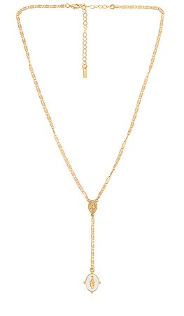 Natalie B Jewelry Lucia Rosary Lariat Necklace in White | REVOLVE