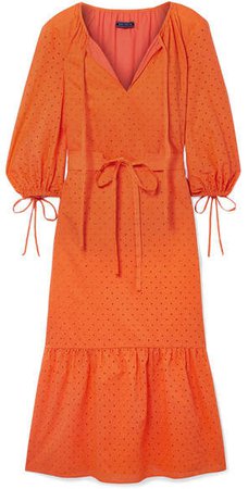 MDS Stripes - Garden Belted Broderie Anglaise Cotton Dress - Bright orange