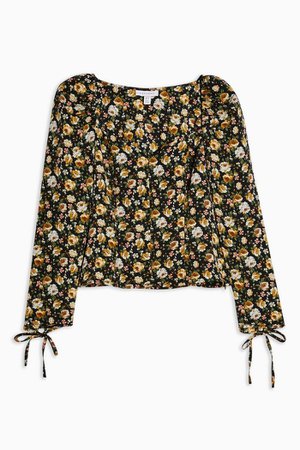 Yellow Grungy Floral Prairie Blouse | Topshop