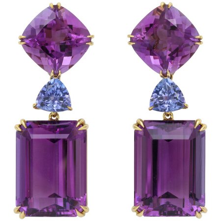 Donna Vock Amethyst and Tanzanite Clip-on Earrings For Sale at 1stdibs