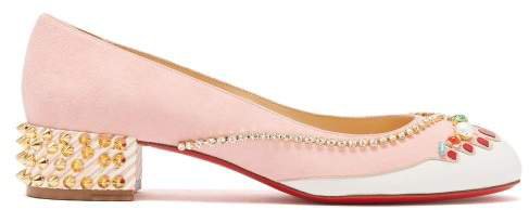 Hippipump Crystal Applique Suede Ballet Flats - Womens - Light Pink