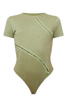 Khaki Cotton Hook And Eye Detail Bodysuit | PrettyLittleThing USA