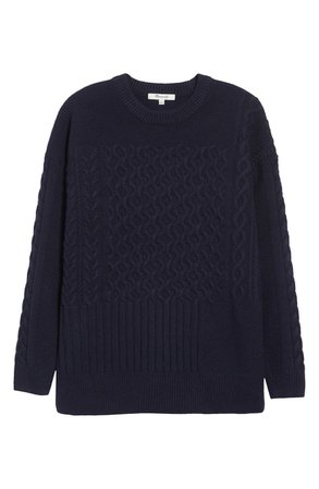 Madewell Patchwork Cable Knit Tunic Sweater navy