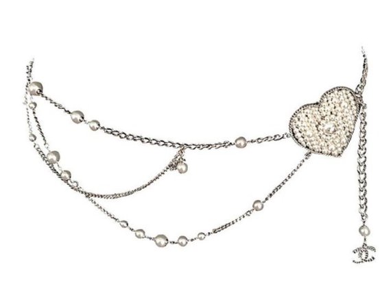 Chanel silver heart and pearl belt