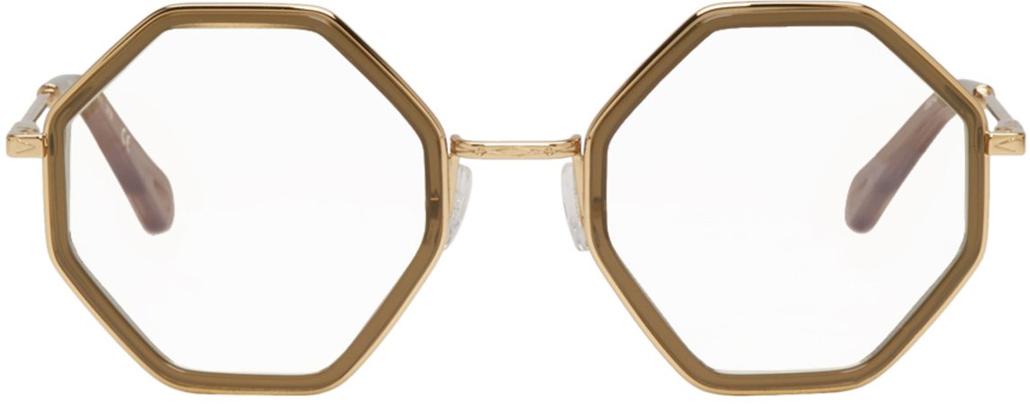 Chloé: Khaki & Gold Octagon Glasses | SSENSE