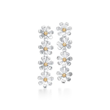 Return to Tiffany® Love Bugs daisy drop earrings in sterling silver and gold. | Tiffany & Co.
