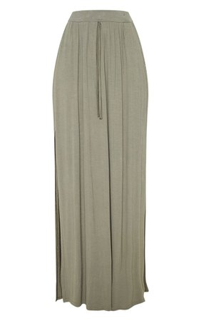 Olive Jersey Drawstring Maxi Skirt | Skirts | PrettyLittleThing