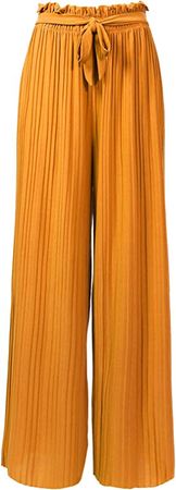 Design by Olivia Women's Ribbon Tie Chiffon Loose Pleated Wide Leg Palazzo Pants Royal L at Amazon Women’s Clothing store