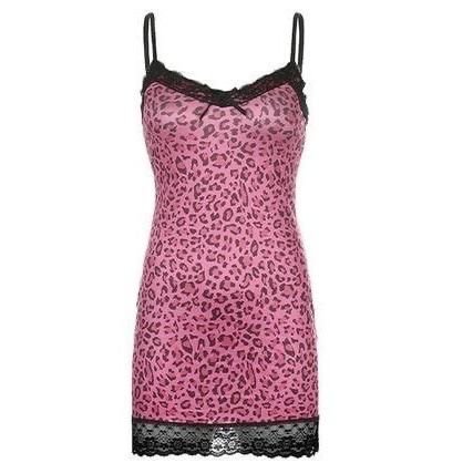 Pink Leopard Print Slip Mini Dress