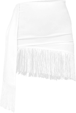 White Woven Fringe Hem Drape Front Mini Skirt