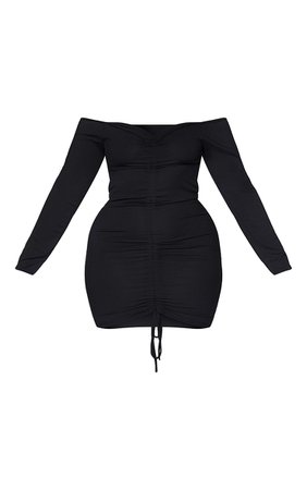Plus Black Ribbed Bardot Bodycon Dress | PrettyLittleThing USA