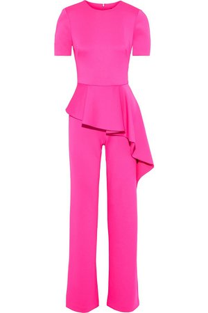 Bright pink Myles neon scuba peplum jumpsuit | Sale up to 70% off | THE OUTNET | BLACK HALO EVE by LAUREL BERMAN | THE OUTNET