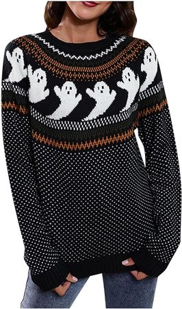 Amazon.com: Halloween Knitted Sweater for Women Cute Ghost Pattern Gothic Streetwear Long Sleeves Pullover Loose Top : Clothing, Shoes & Jewelry