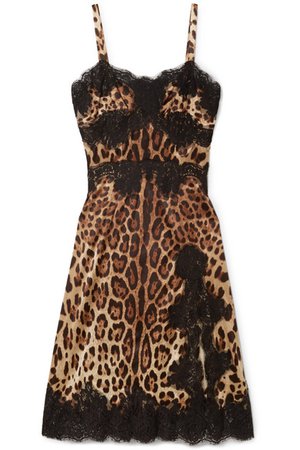 Dolce & Gabbana | Lace-trimmed leopard-print silk-blend charmeuse dress | NET-A-PORTER.COM