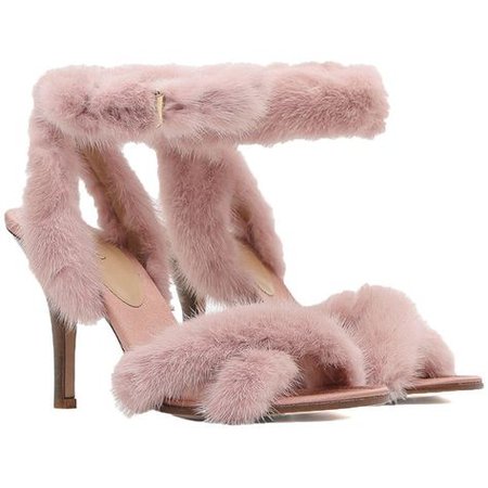 Valentino Light Pink Mink Fur Sandals ($1,495) ❤ liked on Polyvore featuring shoes, sandals, spiked heel shoes, light pink shoes, round cap,… | Bnnnmmm | Valen…