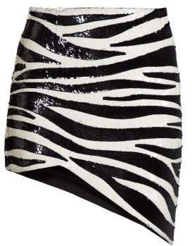 Zebra Sequinned Asymmetric Mini Skirt - Womens - Black White