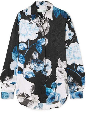 Floral-print Silk-moire Shirt - Blue