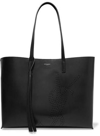 Shopper Perforated Leather Tote - Black