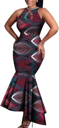 Amazon.com: African Dresses for Women Fashion O-Neck Sleeveless Dresses Dashiki Party Evening Mermaid Dress : Clothing, Shoes & Jewelry