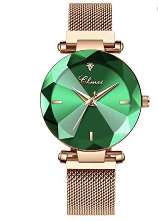 gold and green wristwatch