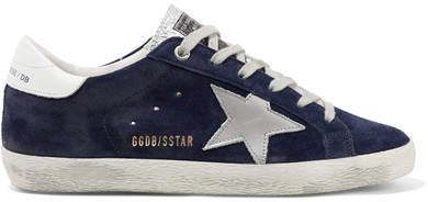 Superstar Distressed Suede And Leather Sneakers - Navy