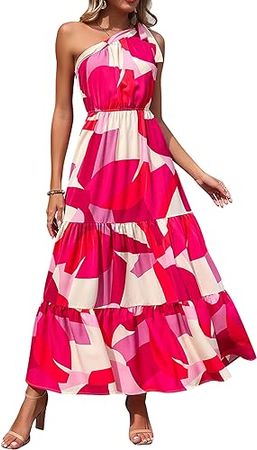 Amazon.com: PRETTYGARDEN Women's Floral Maxi Dress 2024 Knot One Shoulder Sleeveless Ruffle Hem Flowy Boho Dresses : Clothing, Shoes & Jewelry