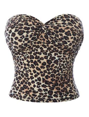 LE3NO Womens Stretchy Leopard Twist Front Strapless Tube Top | LE3NO brown