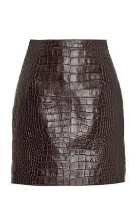Croc-Embossed Leather Mini Skirt By Michael Kors Collection | Moda Operandi