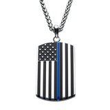 Thin Blue Line American Flag Police Officer Military Style Dog Tag Enamel Pendant with Chain - Z's Fine Jewelry