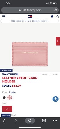 Pink Tommy Hilfiger Leather Card Wallet