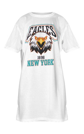 White Eagles Print Slogan T Shirt Dress | PrettyLittleThing USA white