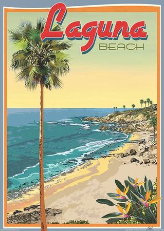 Beach Town Posters, Retro Art Deco and Vintage Posters by Aurelio Gris
