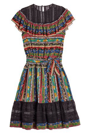 Printed Silk Dress with Lace Details Gr. IT 44