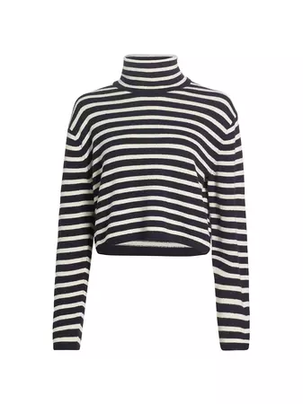 Shop Theory Striped Wool & Cashmere Cropped Pullover | Saks Fifth Avenue